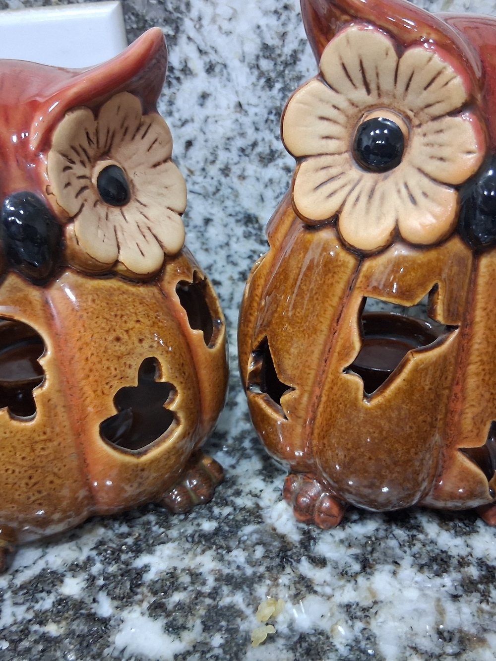 Handcrafted Brown Ceramic Owl Candle Holders - Set of 2